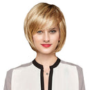 Women Girls Costume Party Short Natural Straight Layered 100% Real Human Hair Wigs With Cap Ombre Gold Heat Resistant