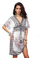 Women Girls Ladies Mini Short Sleeves V Neck Summer Dress Clothing Outfit Accessory White XL