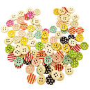 100Pieces Mixed Striped Dots Wooden Round Shape 2 Holes Buttons for Sewing Crafting Scrapbooking DIY 15mm