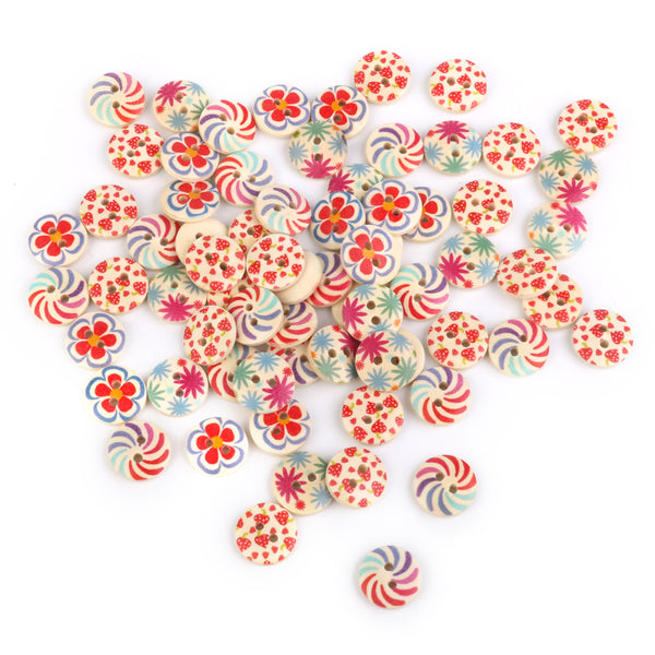 1 Set of 100PCS Mixed Colors 15mm Drawing Printing Round Buttons For Scrapbooking Sewing Craft Project DIY Accessory