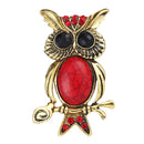 Red Rhinestone Turquoise Owl Branch Brooch Pin Breastpin Badge Pin Jewelry