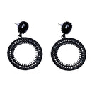 Black Loop Hoop Dangle Ear Stud Rhinestone Sparkle Earrings Club Jewelry
