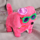 Rose Red Walking Barking Tail Wagging Puppy Dog with Glasses Electronic Toys