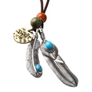 Women Girl's Cool Turquoise Feather Pendant Braided Rope Necklace Jewelry