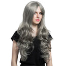 Ladies Women 24 Inches Long Natural Curly Thick Wavy Heat Resistant Synthetic Hair Wigs with Cap Silver Gray