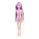 Movable 20 Joints Large Chest Female Nude Body with Head Purple Hair for OB Kurhn 1/4 BJD LUTS DOD Doll Custom