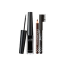 Waterproof Comestic Black Liquid Eyeliner+Black/Brown Eyebrow Pencils Long Lasting Makeup Kit