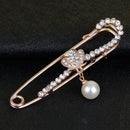 Large Gold Plated Metal Kilt Scarf Brooch Safety Rhinestone Pearl Brooch Pin