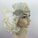 Diamante Feather 1920s Flapper Headpiece Headband Fancy Great Gatsby White