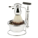 Mens Beard Shaving Grooming Kit, Brush, Safety Straight Razors, Alloy Bowl and Stand Base