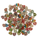 100 Pieces Heart Shaped Painted 2 Hole Wood Buttons 15mm for Sewing Scrapbooking