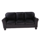 1/12 Scale Miniature Three-People Sofa Leather Couch Dolls House Drawing Room Furniture Kids Pretend Play Toy Black