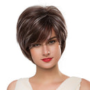 Fashion 12'' Women Bob Natural Straight Slightly Wavy Short 100 % Human Hair Wigs with Cap - Medium Brown - Heat Resistant Curling Irons Styling