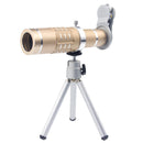 Universal 18X Zoom Phone Telephoto Camera Lens and Mini Tripod , Metal Clip for iPhone 5 6 7 8 Plus HTC Photography Accessory Gold