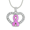 Crystal Rhinestone Heart Ribbon HIV AIDS Awareness Pendant Necklace Jewelry