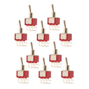 10 x On/On Positively Curved Small Mini Toggle Switch Round Handle 6 Pin Red
