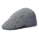 Unisex Cotton Hound Tooth Beret Cap Newsboy Flat Hat - Black White