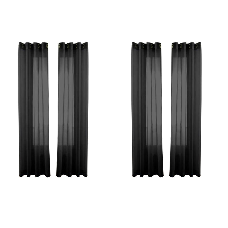 2 x Black Sheer Eyelet Curtain Door Valance Gauze Tulle Decor Living Bedroom