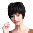 HEAT RESISTANT 10" Women Short Natural Layered 100% Real Human Hair Wigs With Cap for Cosplay Party Daily Use Black