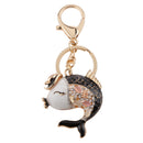 Fashion Rhinestone Crystal Black Carp Fish Charm Purse Bag Key Ring Keychain Keyfob