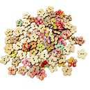 100 Pieces Floral Printed Flower Shape Wooden Buttons for Sewing and Crafts