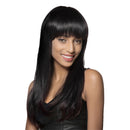 22" Women Long Straight 100% Real Human Hair Wigs With Cap Bangs Black