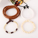1 Set Of 4pcs Multilayer Men Surfer PU Leather Wrap Wristband Wood Bracelet Bangle