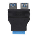 USB3.0 20Pin Motherboard Port Header to 2x USB 3.0 Type-A female Adapter-Black
