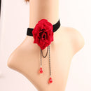 Black Velvet Collar Choker Gothic Necklace with Rose Flower Crystal Pendant Lady Party Fashion Necklace