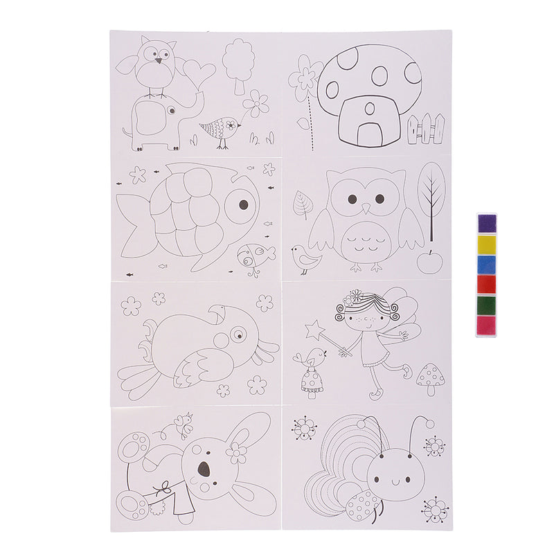 1 Set 6 Colors Finger Paints Ink Pad with 8pcs White Finger Painting Paper Kit for Kids Children Educational Toys