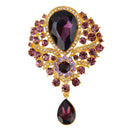 Rhinestone Teardrop Pendant Wedding Brooch Pin - Purple