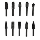 10x Wood Carving File Rasp Drill Bits Power Tools Grinding Head 7mm Shank High Speed Steel for Wood, Plastic Iron-Free Metal, Rubber, Soft Materials