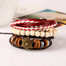 Vintage PU Leather Hexagonal Star Design Handmade Wax Rope Men's Bracelets
