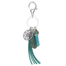 Fashionable Metal Leaf Turquoise Tassels Charms Pendant Key Ring Keychain Keyfob Phone Handbag Car Hanging Charms Green