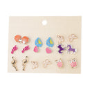 9 Pairs Girl Cute Animal Flamingo Sailing Owl Butterfly Ear Stud Earring Set