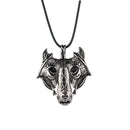 Punk Vikings Retro Wolf Head Totem Runic Pendant Amulet Protection Legend Nordic Necklace for Women - Silver