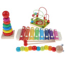 4PCS Wooden Educational Toy - Musical Xylophone/ Bead Maze/ Stacking Ring Tower/ Twisty Caterpillar Set for Baby Children Gift