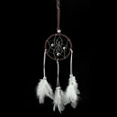 Mini Brown Circular White Feather Dream Catcher for Car Hanging Decor