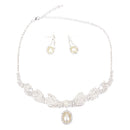 Crystal Rhinestone Jewelry Pearl Dangle Necklace Earring Set Wedding Bridal