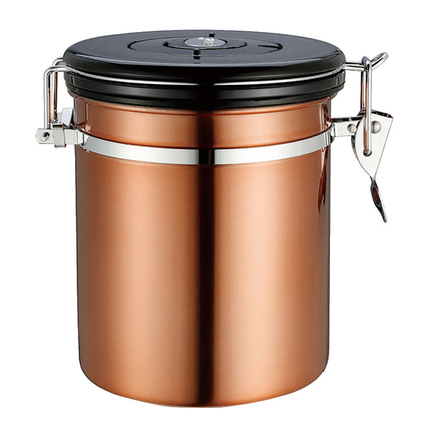 1.5L Capacity Stainless Steel Coffee Tea Canister Jar Box Sugar Storage Pot Seal Can for Home Hotel Office Use Gold
