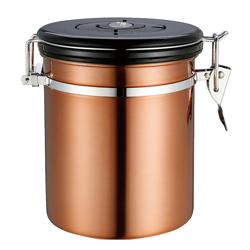 1.5L Capacity Stainless Steel Coffee Tea Canister Jar Box Sugar Storage Pot Seal Can for Home Hotel Office Use Gold
