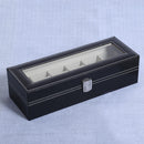Watch Dislpay Box Organizer, Pu Leather with Glass Top, Large, Black