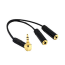 90 Degree 3.5mm Male to Dual Female Extension Stereo Audio Y Splitter Cable Adapter
