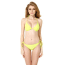 Fashionable Low Rise Full Lined Highly Elastic Polyamide Fabric Bikini Swimwear Swimsuit Greenish Yellow S