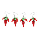 2 Pairs Red Hot Lampwork Glass Cluster Chili Pepper Dangle Earrings Stylish