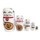 5 Wooden Matryoshka Matrioshka Russian Nesting Dolls Fortune Cat Set White
