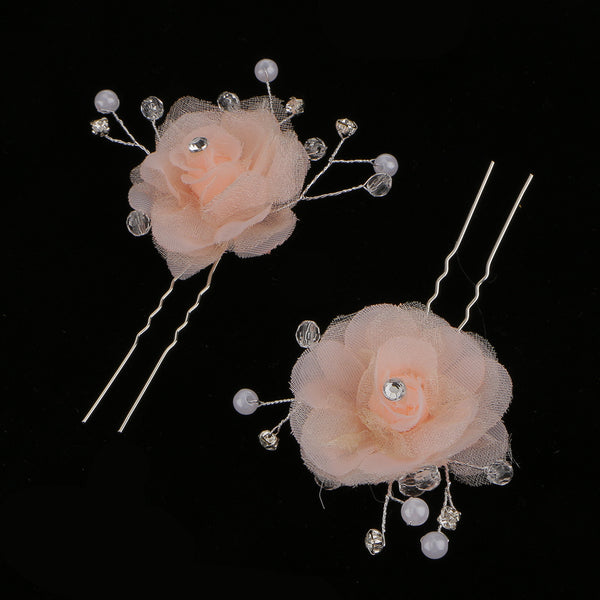 2pcs Wedding Bridal Lace Flower Crystal Beads Pearls Hairpins Hair Clips