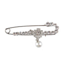 Large 7.8x1.8cm Crystal Faux Pearl Pendant Safety Pin Bow Brooch Women Dress