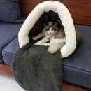 Pet Cat Dog Rest Sleep Bed Soft Warm Sleeping Bag Cave House Mat Pad Removable Cushion Bag Pet Supplies Army Green L