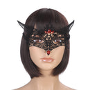 Women Hollow Lace Red Rhinestone Drill Fox Shaped Black Head Mask Eyemask for Halloween Masquerade Costume Cosplay